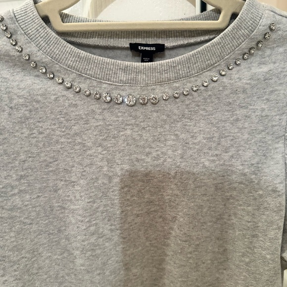 Express Light Gray Sweater with Rhinestone Detail - Picture 2 of 4